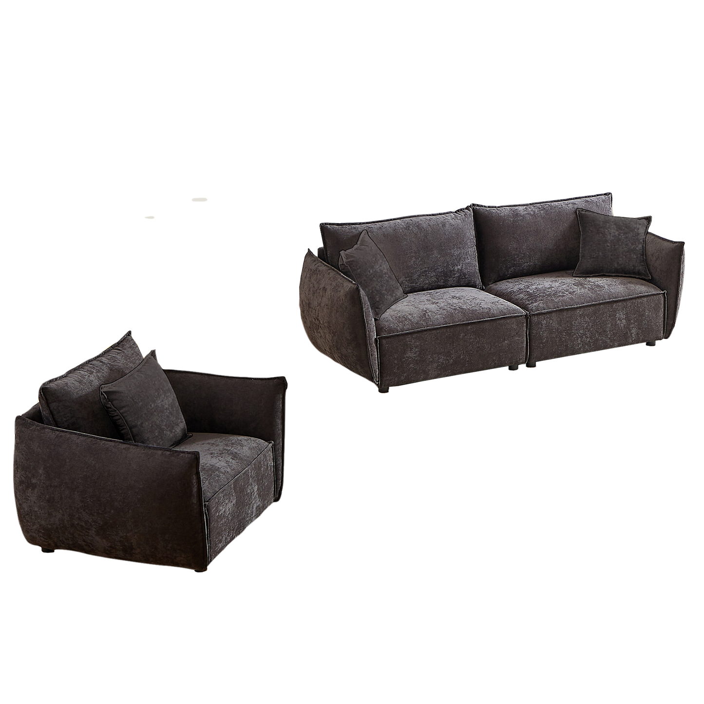 3-Seater + 1-Seater Combo Sofa Modern Living Room Sofa, Linen Fabric Sofa, Wooden Frame with 3 Pillows, Apartment Sofa Furniture