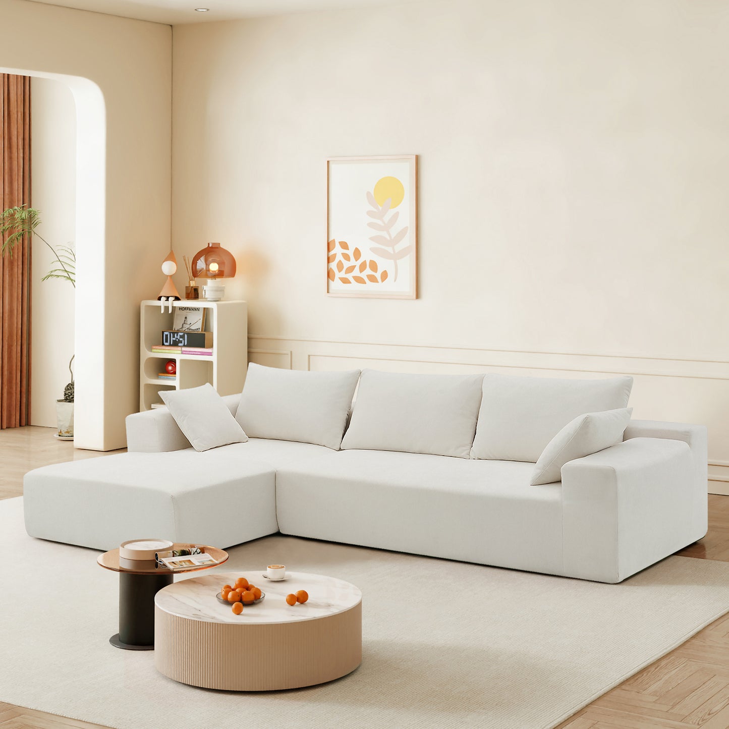 109*68" Modular Sectional Living Room Sofa Set, Modern Minimalist Style Couch, Upholstered Compressed Sofa for Living Room, Bedroom, Salon, 2 PC Free Combination, L-Shape, Cream