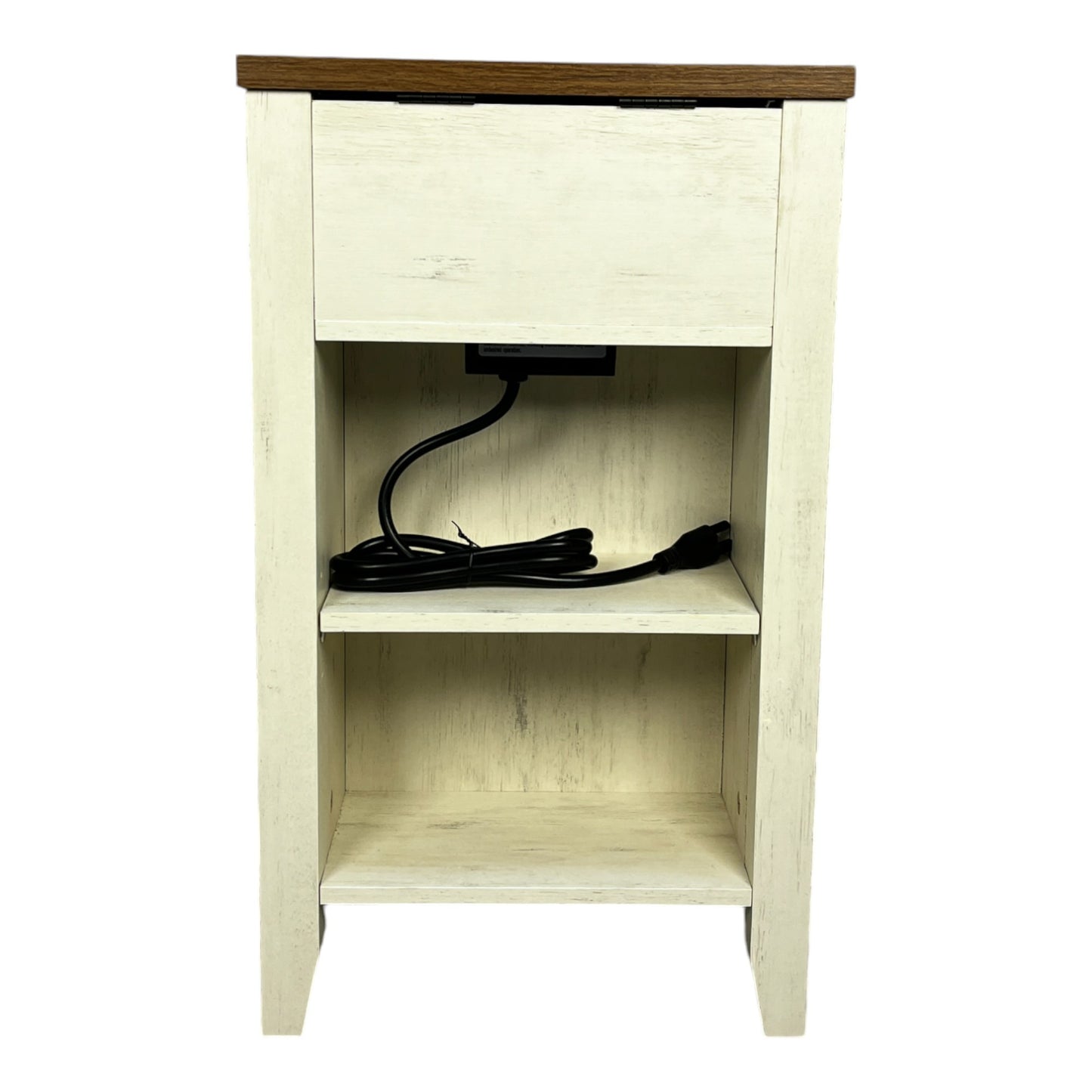 Farmhouse End Table with Charging Station,Night Stand with Barn Door and Drawer, Storage for Bedroom Living Room ,Bedside Table,  Bedside Table Brown+white color