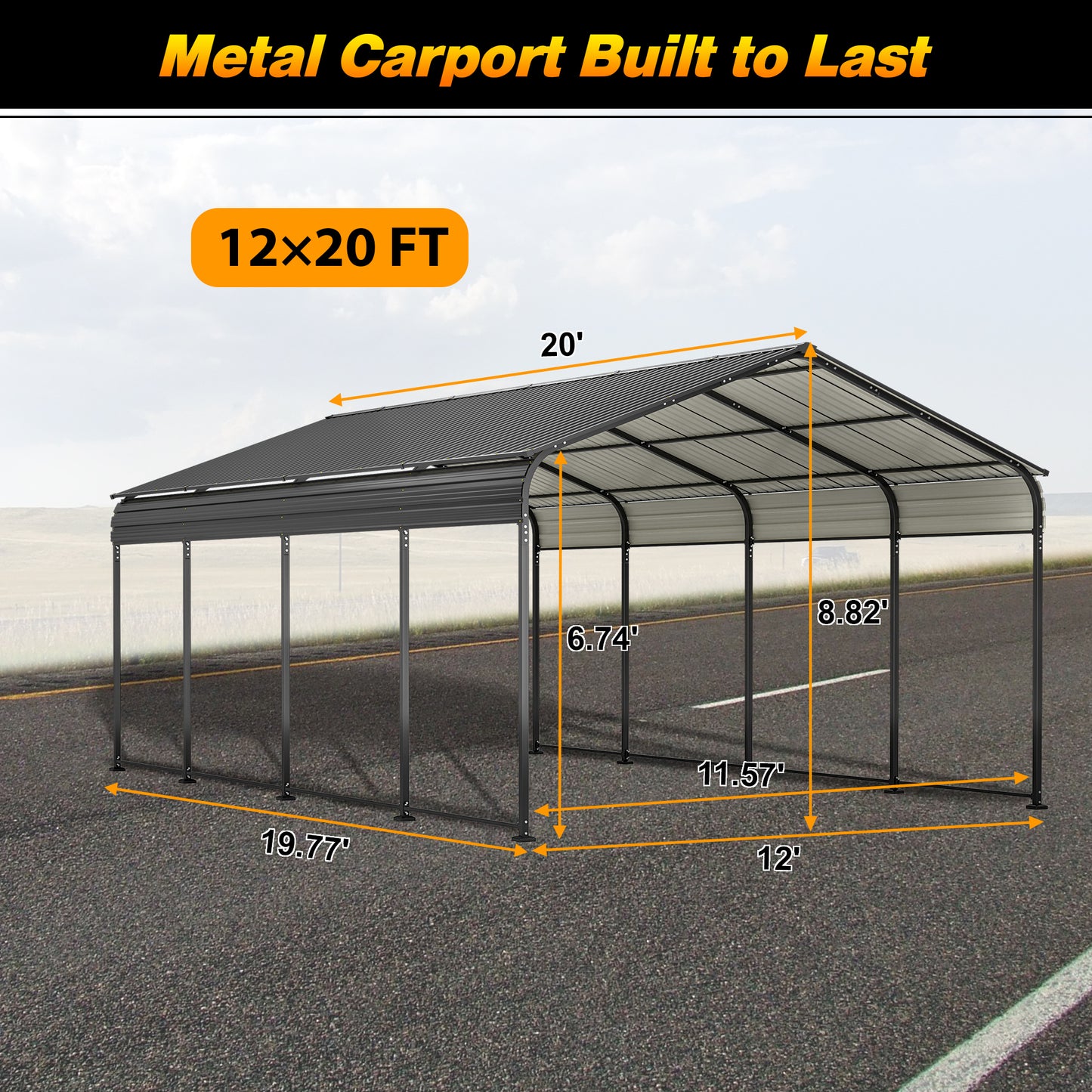 12X20 FT Metal Carport, Outdoor Car Shelter All Weather, Heavy Duty Outdoor Galvanized Car Shelter for Car Boat Truck and SUVs Black