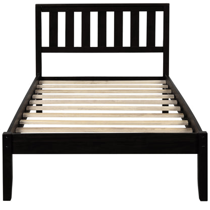 Wood Platform Bed with Headboard/Wood Slat Support,Twin (Espresso)