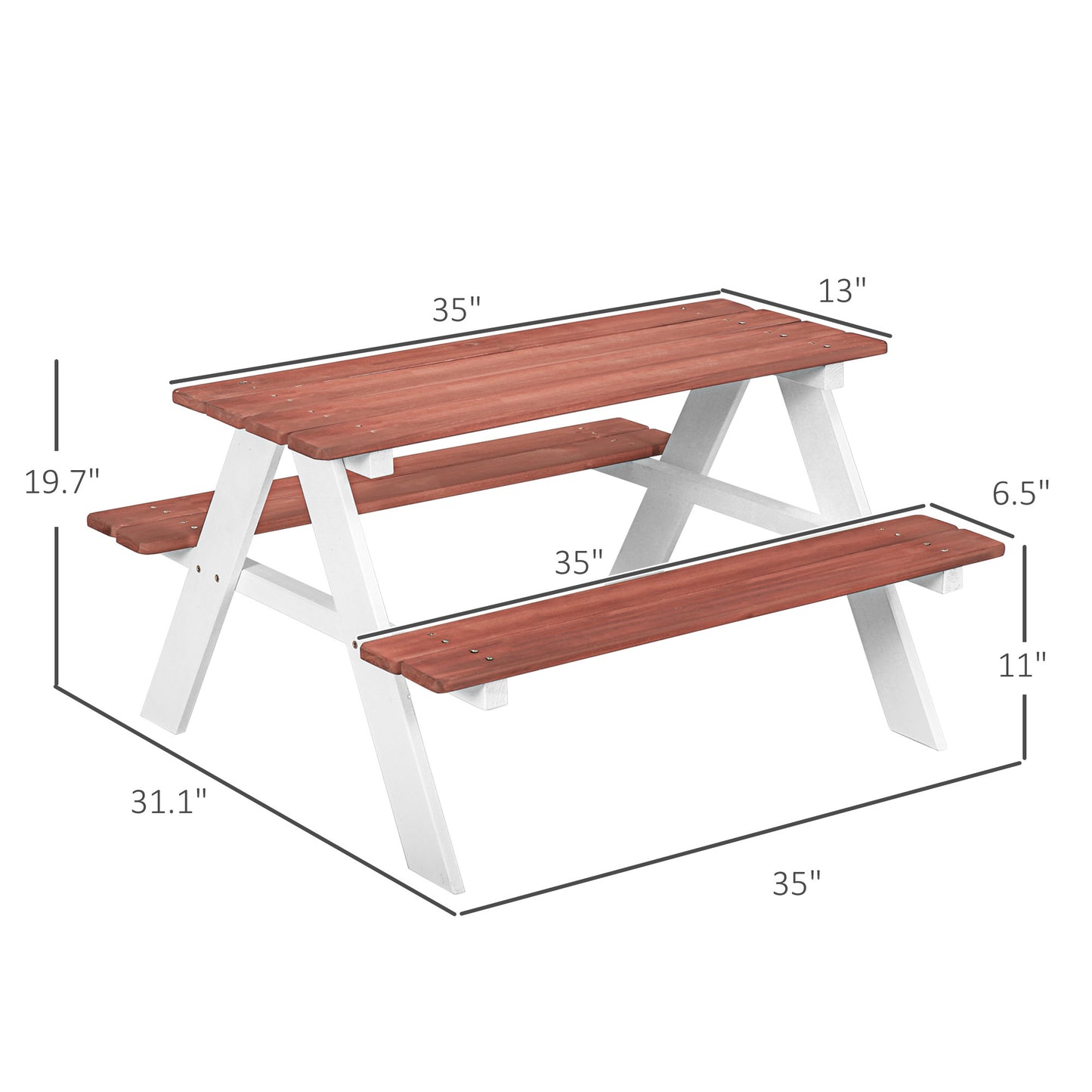 Outsunny Kids Picnic Table Set, Wooden Table & Bench Set, Kids Patio Furniture Outdoor Toys for Garden, Backyard, Aged 3-8 Years Old, Brown