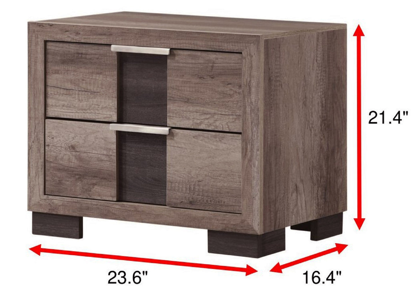 1pc Contemporary Rustic Brown Finish Nightstand Two Drawers Metal knobs Bedroom Wooden Furniture
