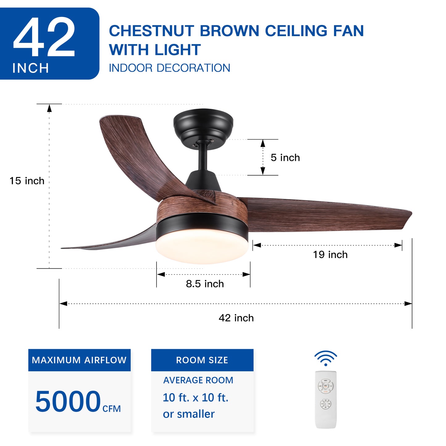 42 In Intergrated LED Ceiling Fan Lighting with Brown Wood Grain ABS Blade