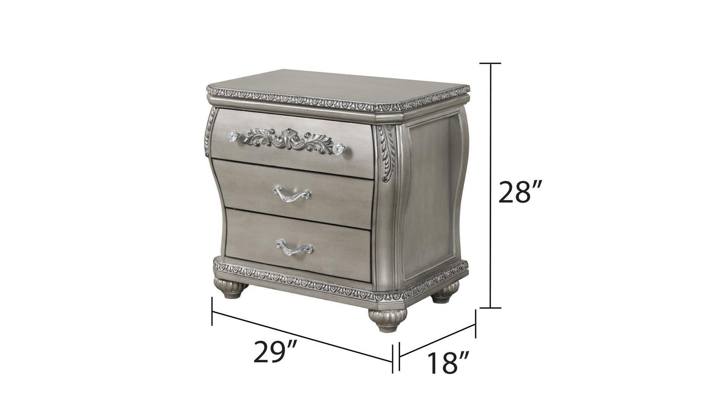 Destiny Traditional Style 3-Drawer Night stand With metal drawer pulls Made with Wood in Silver
