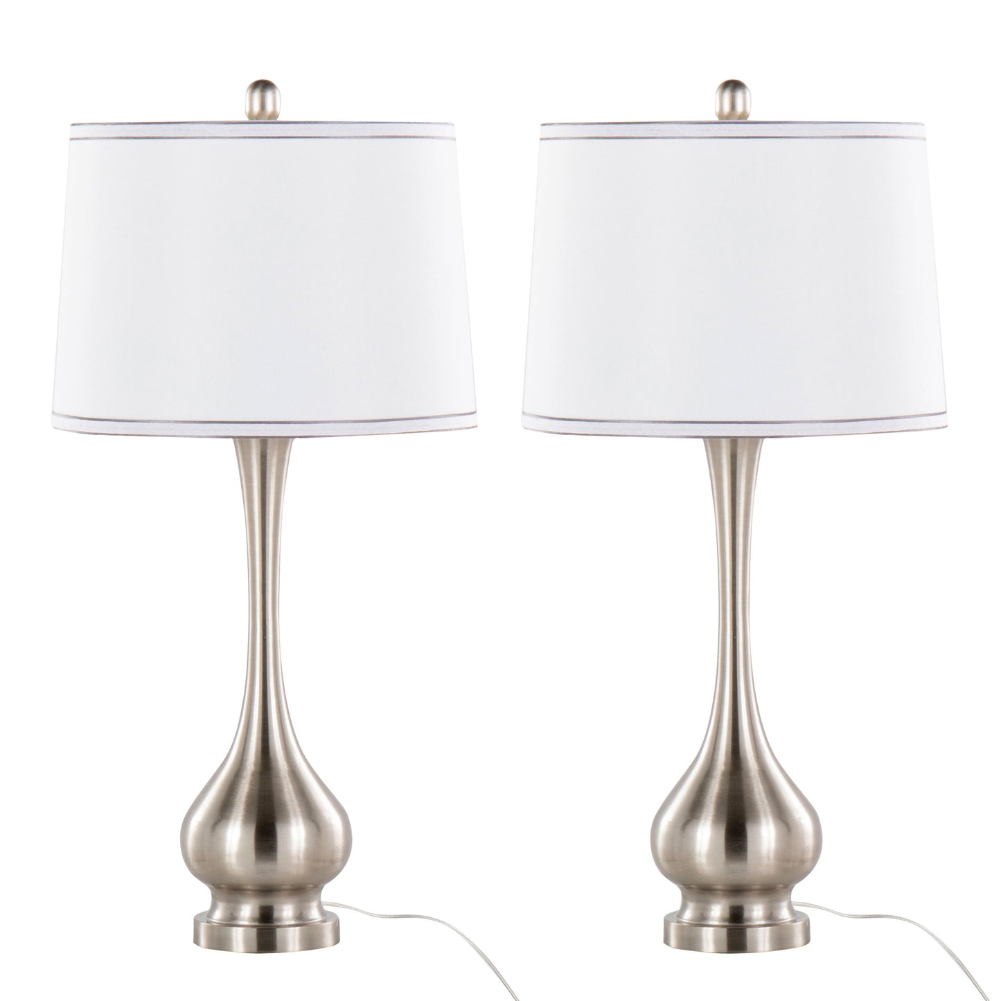 Cairo 28.75' Contemporary Metal Table Lamp in Brushed Nickel and White Linen Shade with Silver Trim from Grandview Gallery by LumiSource - Set of 2