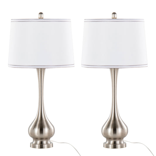 Cairo 28.75' Contemporary Metal Table Lamp in Brushed Nickel and White Linen Shade with Silver Trim from Grandview Gallery by LumiSource - Set of 2