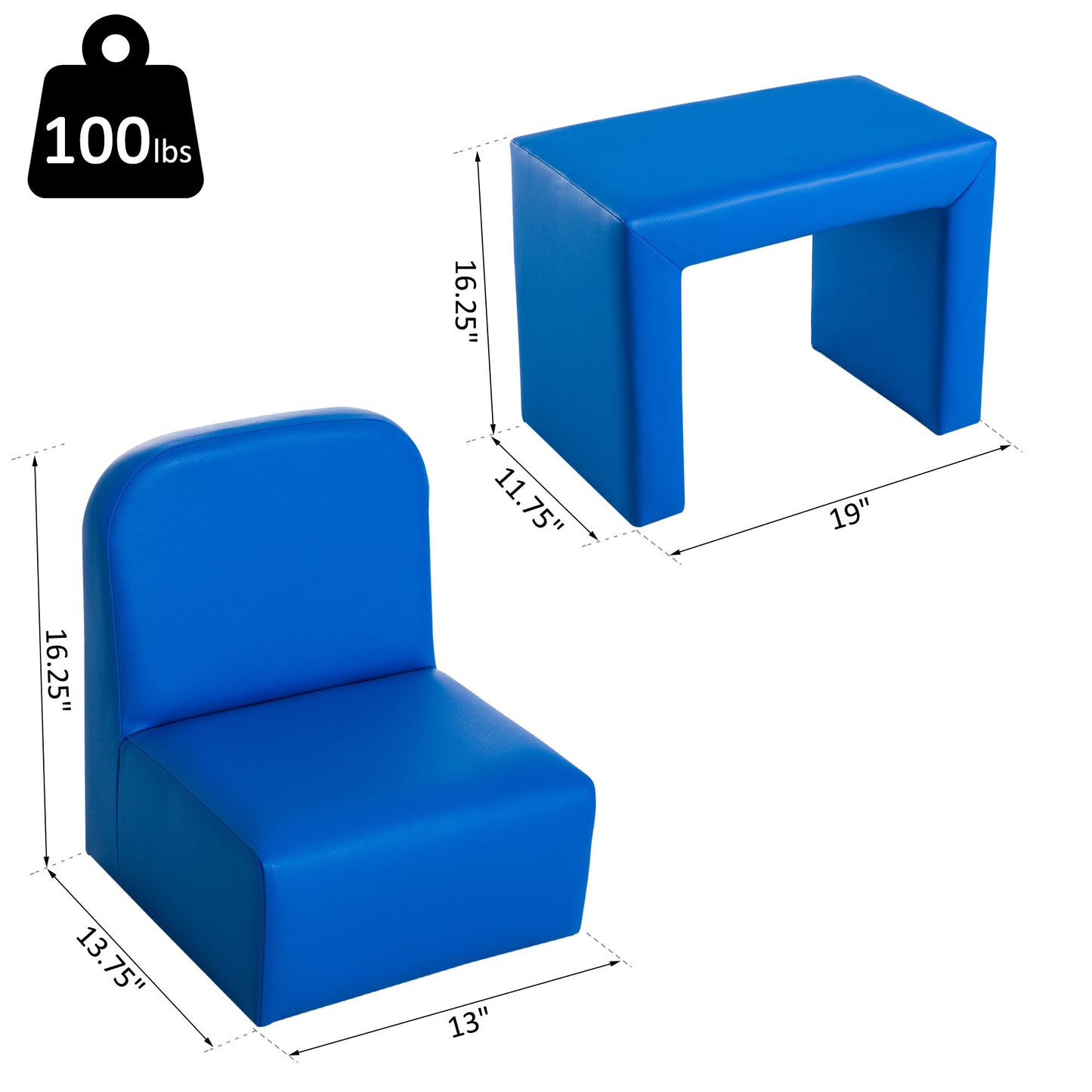 2-in-1 Multifunctional Kids Sofa Convertible Table and Chair Set for 3 years old Boys Girls, Blue