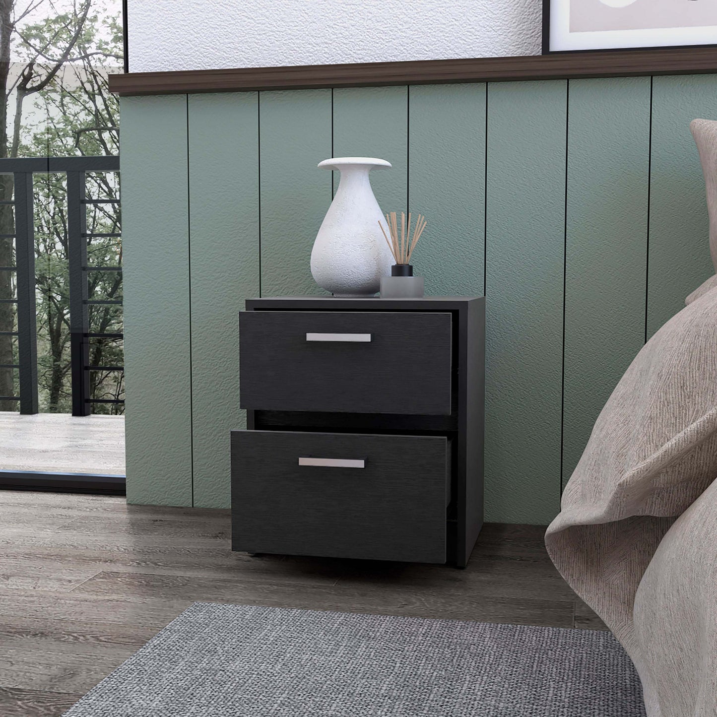 Black 2-Drawer Nightstand