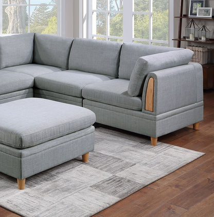 Living Room Furniture 6pc Modular Sofa Set Light Grey Dorris Fabric Couch 3x Corner Wedges 2x Armless Chair And 1x Ottoman