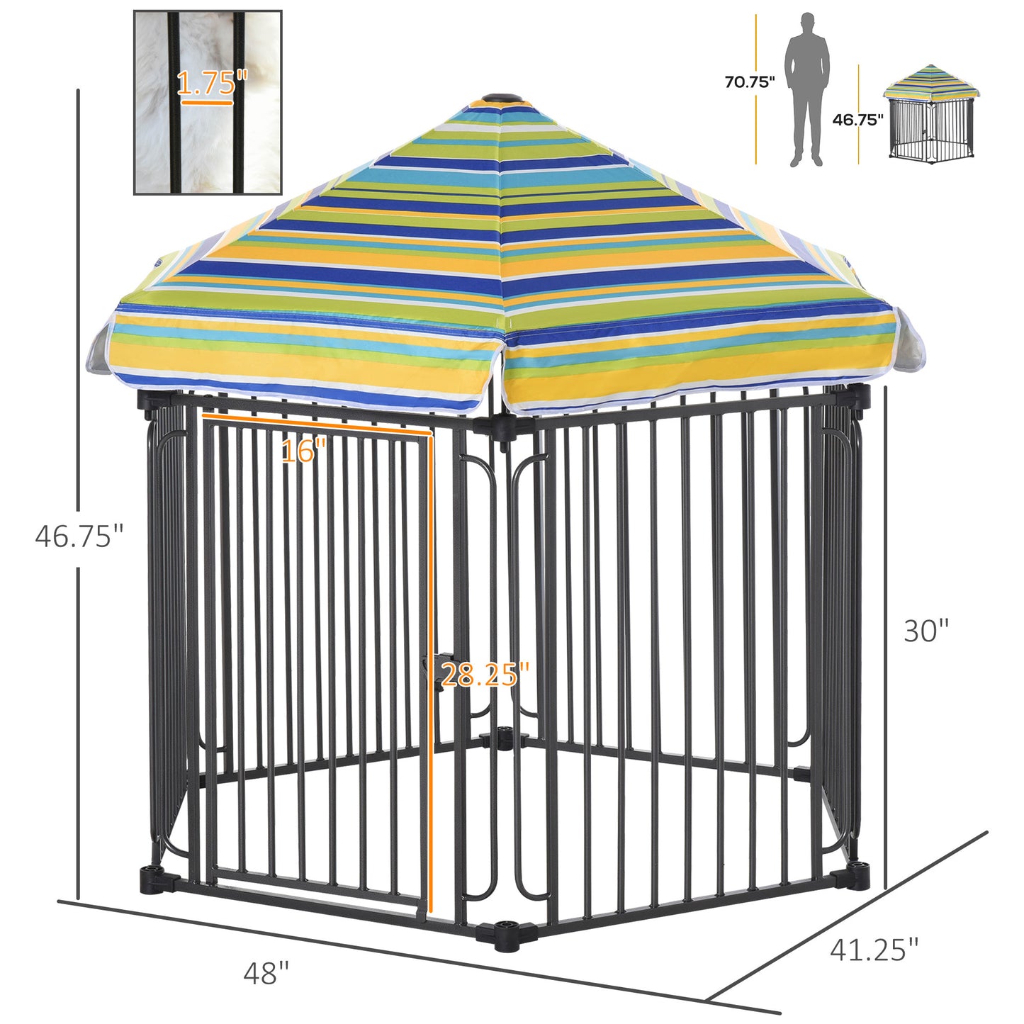 PawHut 48" x 41" Heavy-Duty Metal Dog Playpen, Outdoor Pet Cage Kennel, Puppy Exercise Fence Barrier with Weather-Resistant Polyester Roof, Locking Door, & Metal Frame