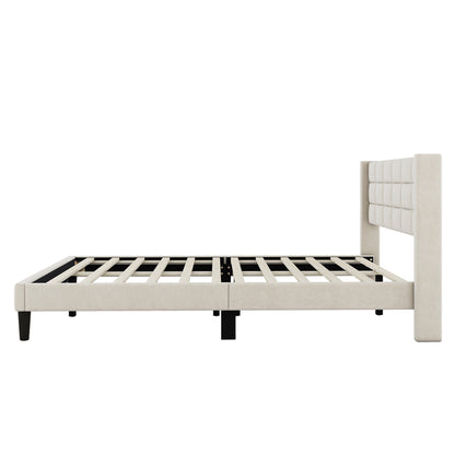 Queen Size Upholstered Platform Bed with Support Legs, Beige