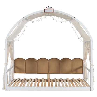 Twin Size Extended Bed With Arched Roof and Trundle, White