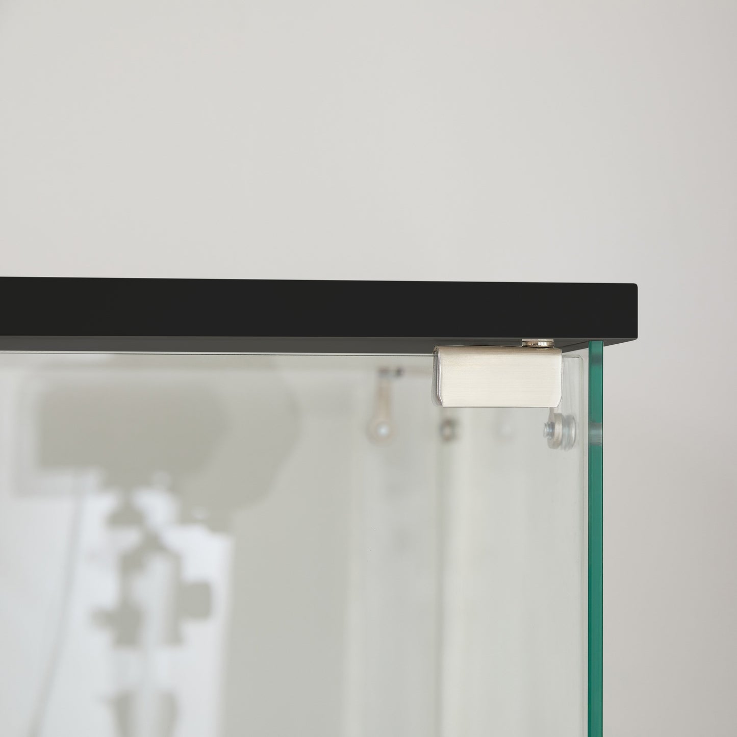 4 Tier Glass Display Cabinet, Single Door Glass Cabinet with Lock and Wheels, Floor Standing Storage Cabinet with 3 Acrylic Shelves for Living Room, Bedroom and Office, Black, 15.8"L x 14.2"W x 65.1"H