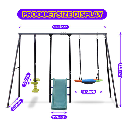 Swing Sets for Backyard, 550LBS Swingset Outdoor for Kids, Swing Set with Slide and Glider, 1 Saucer Swing