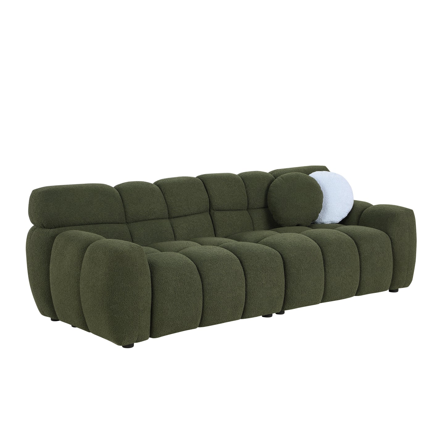 87.4 length ,35.83" deepth ,human body structure for USA people,  marshmallow sofa,boucle sofa ,3 seater, OLIVE GREEN BOUCLE