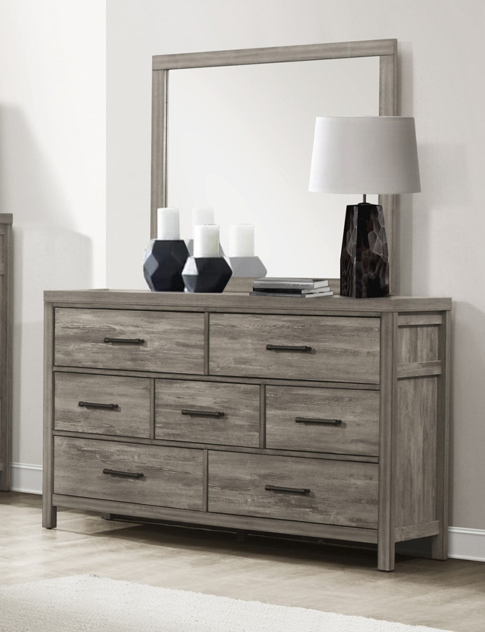 Rustic Style Bedroom Dresser of 7 Drawers Weathered Gray Finish Premium Melamine Laminate Wooden Furniture 1pc