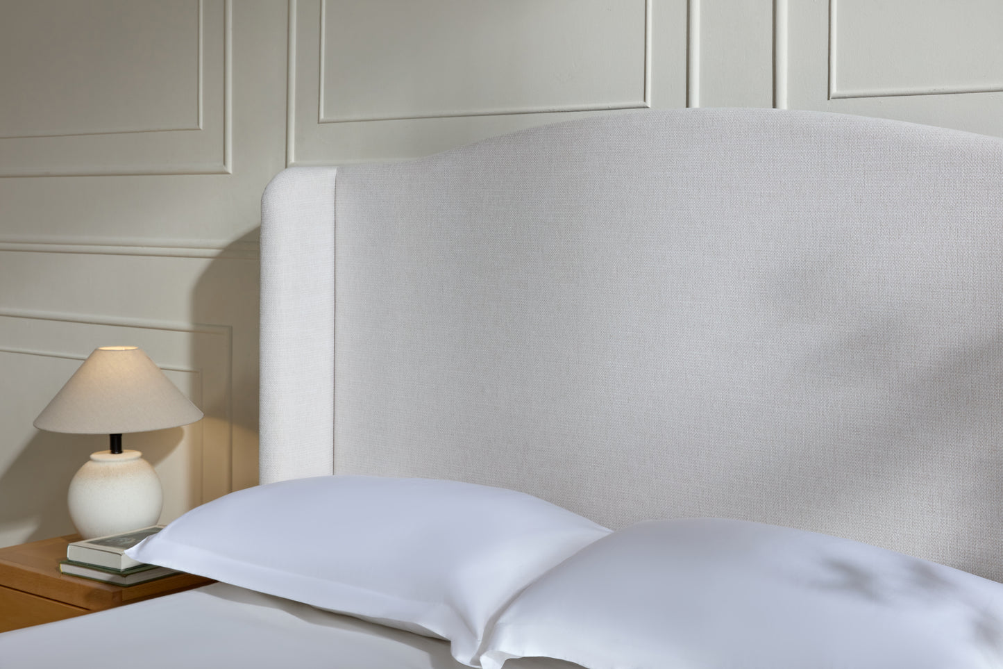 Hannah Upholstered Wingback Bed Size King / Tall 54" Headboard Upholstered King Bed / Premium Textured Canvas Chenille Look Ivory / Minimalist Designs
/ No Box Spring Needed / Easy Assembly / King