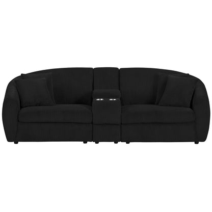 UNITED WE WIN corduroy fabric, two cup holders, storage, oversized two-seat, solid wood frame, high quality sponge filling, curved placement sofa