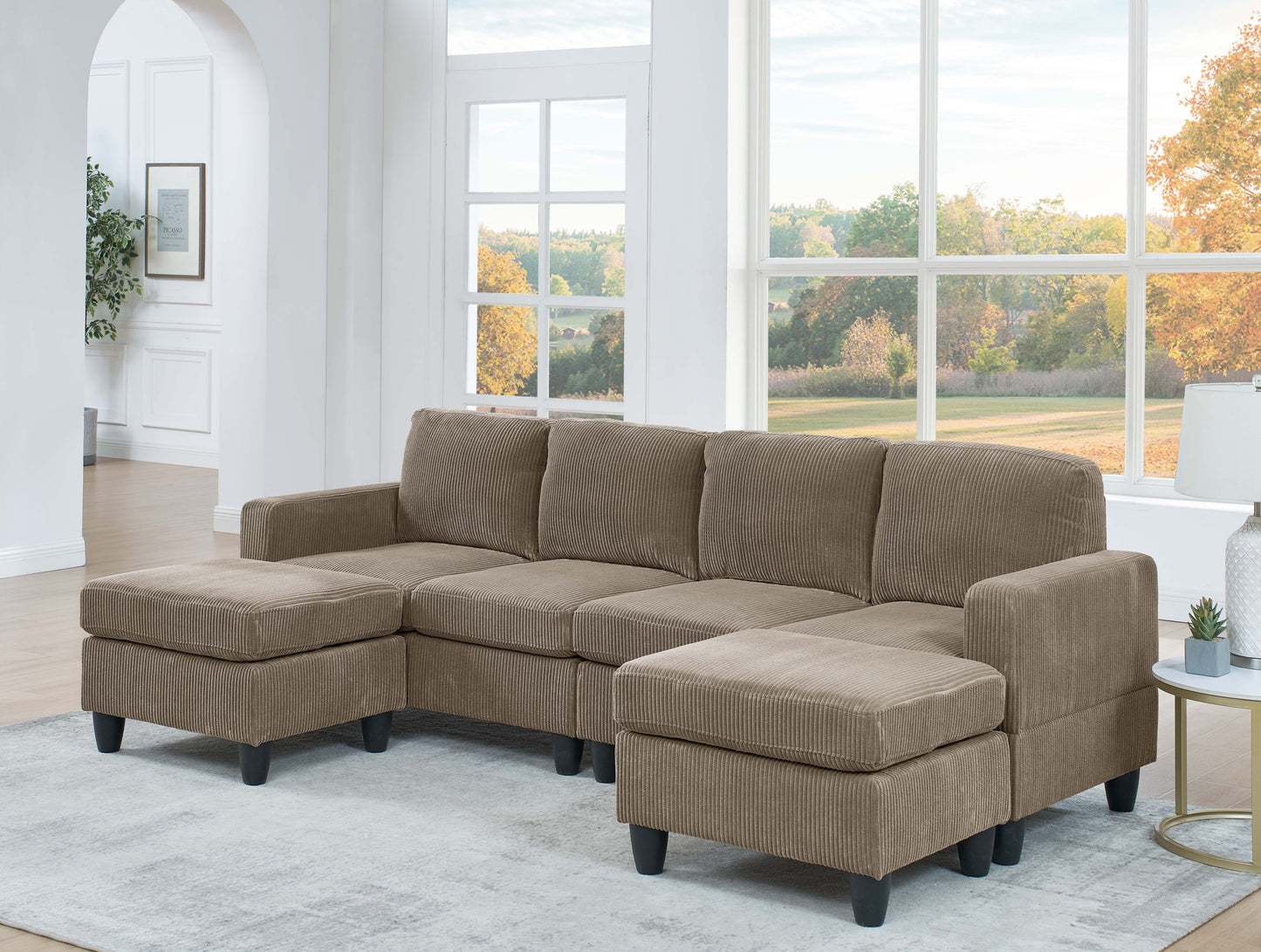 Savannah Modular Corduroy Sectional Sofa with Ottoman
