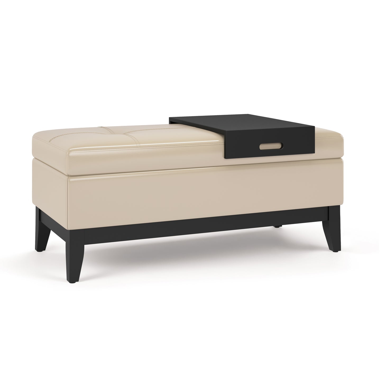 Oregon - Storage Ottoman Bench with Tray - Satin Cream