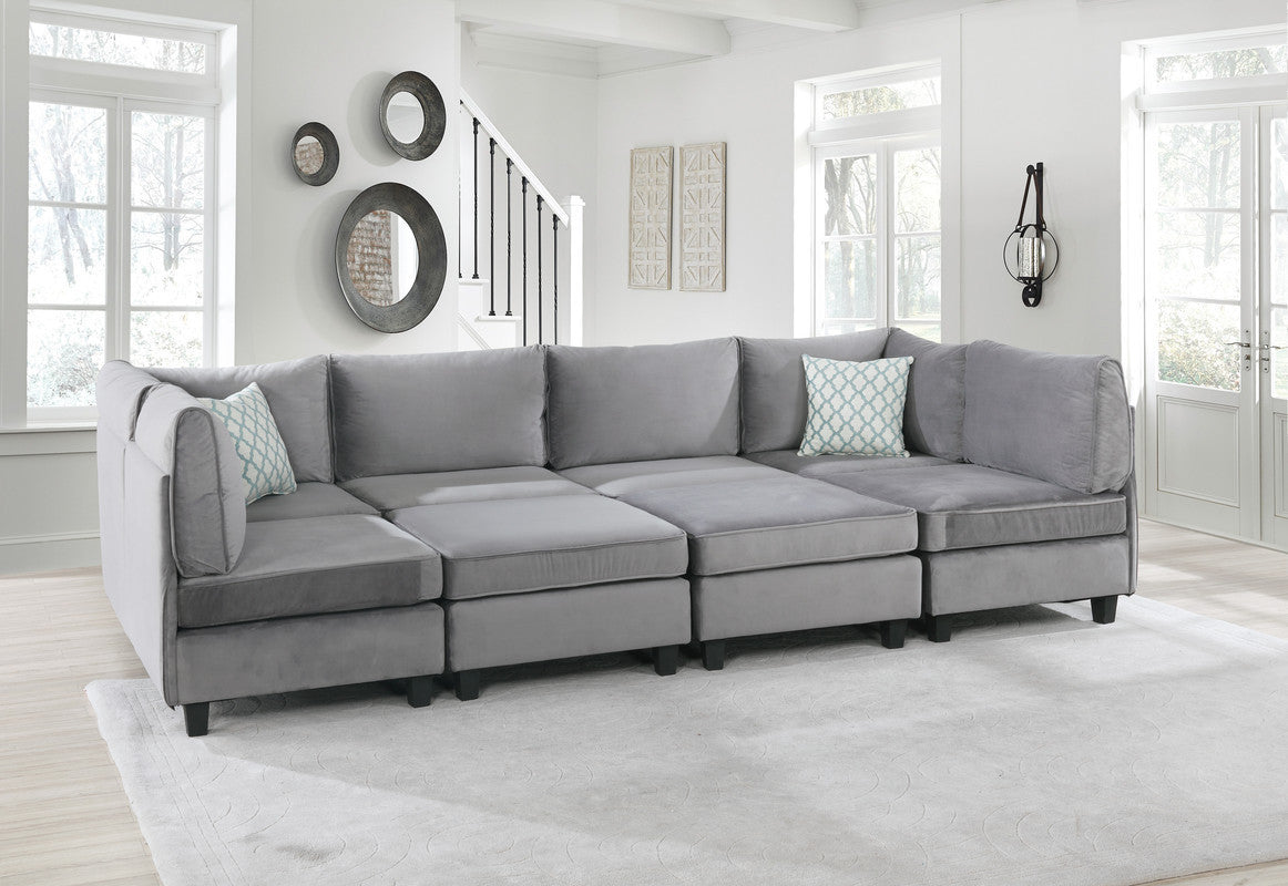 Zelmira 120" Gray Velvet 8Pc Modular Sectional Sofa