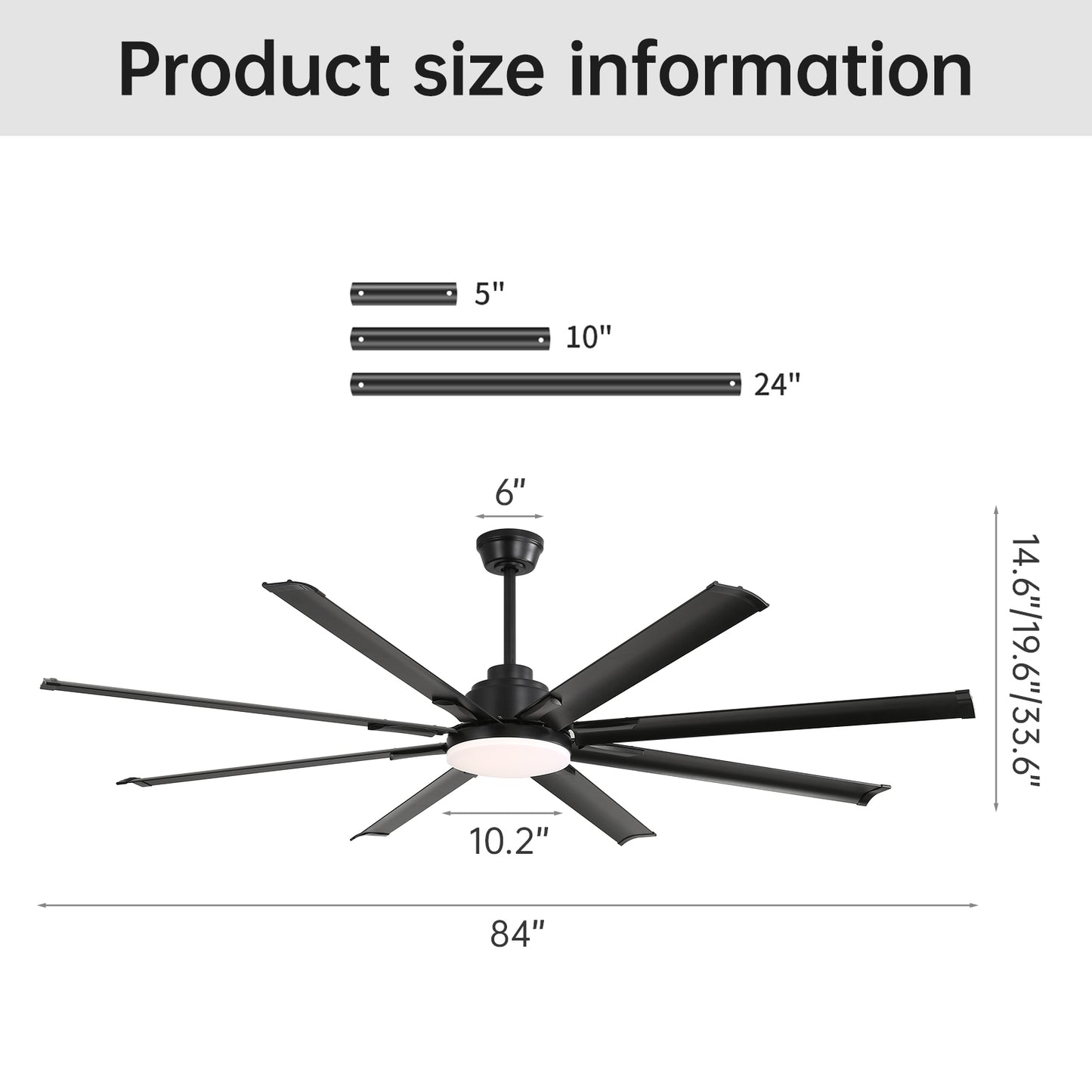 84 Inch Modern Large Design Ceiling Fans With Smart Remote Control 8 Fan Blades for Living Room