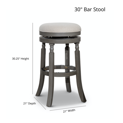 30" Bar Stool, White Finish, Charcoal Fabric Seat