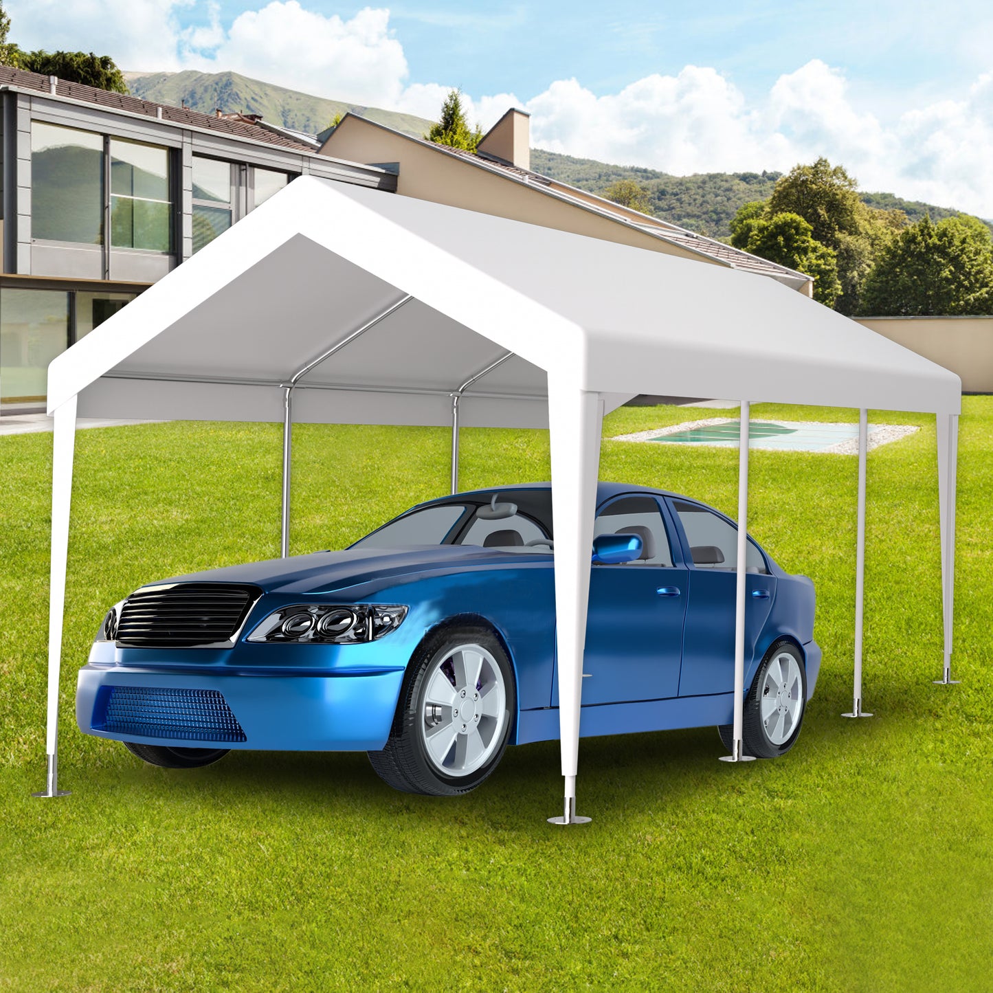 10x20ft Carport Replacement Canopy Cover, Waterproof & UV Protected Tarp with 72 Elastic Buckles Suit for Garage Shelter, Frame is Not Included,white