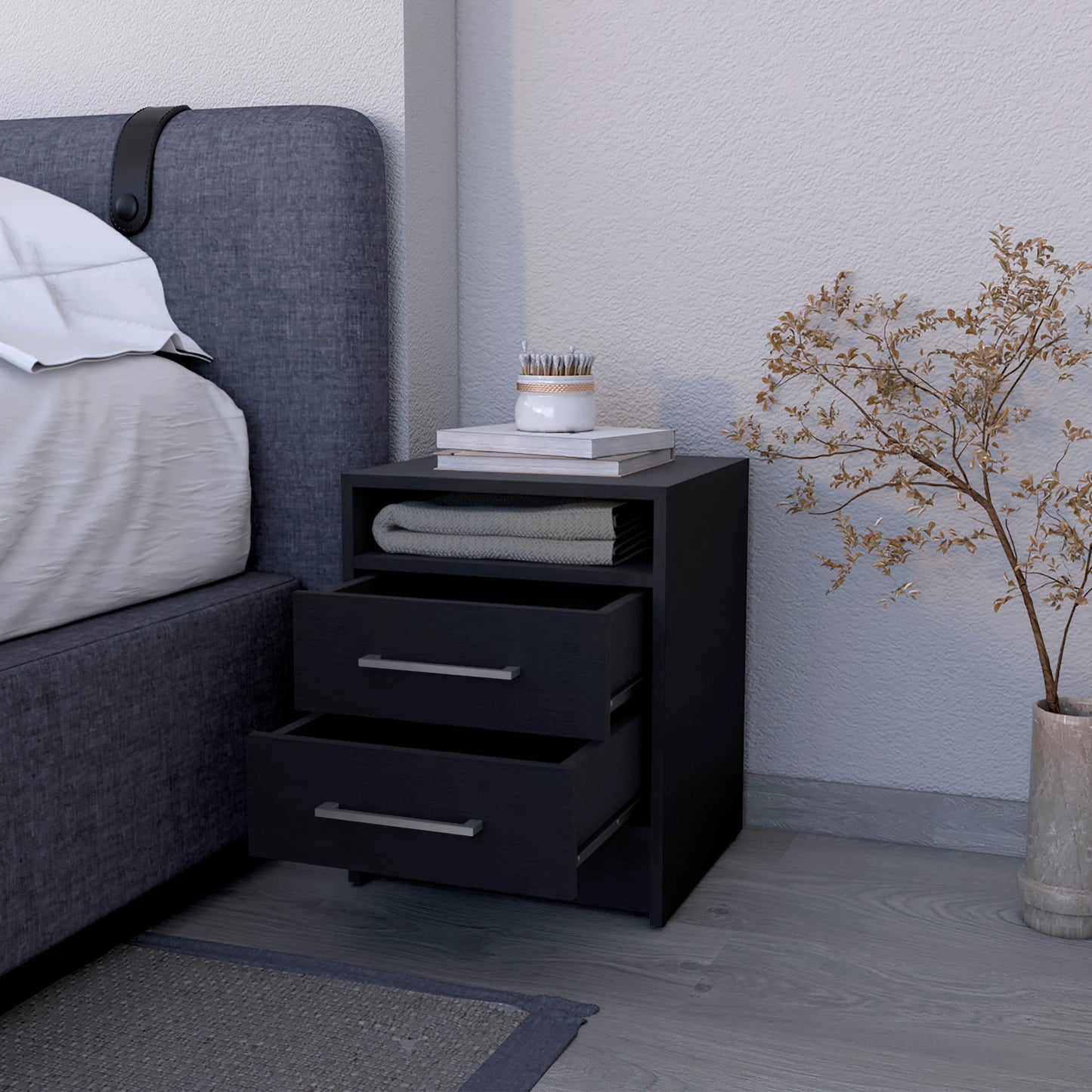 Black 2-Drawer Nightstand