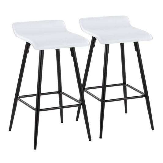 Ale 26" Contemporary Fixed Height Counter Stool in Black Steel and White Faux Leather by LumiSource - Set of 2