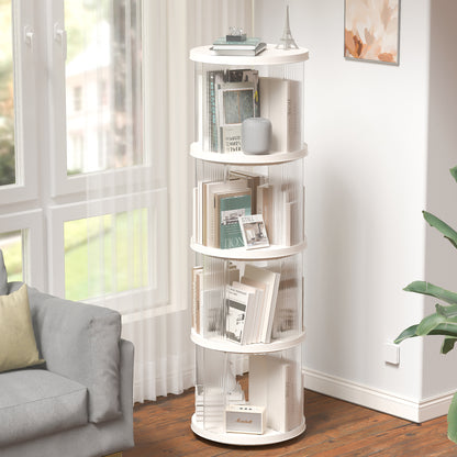 360° Rotating Bookshelf, Small Corner Bookcase with Small Footprint, 4 Tier Floor Standing Bookcasefor Kids&Adults,  Narrow Book Shelf Organizer for Bedroom, Living Room, Round, White