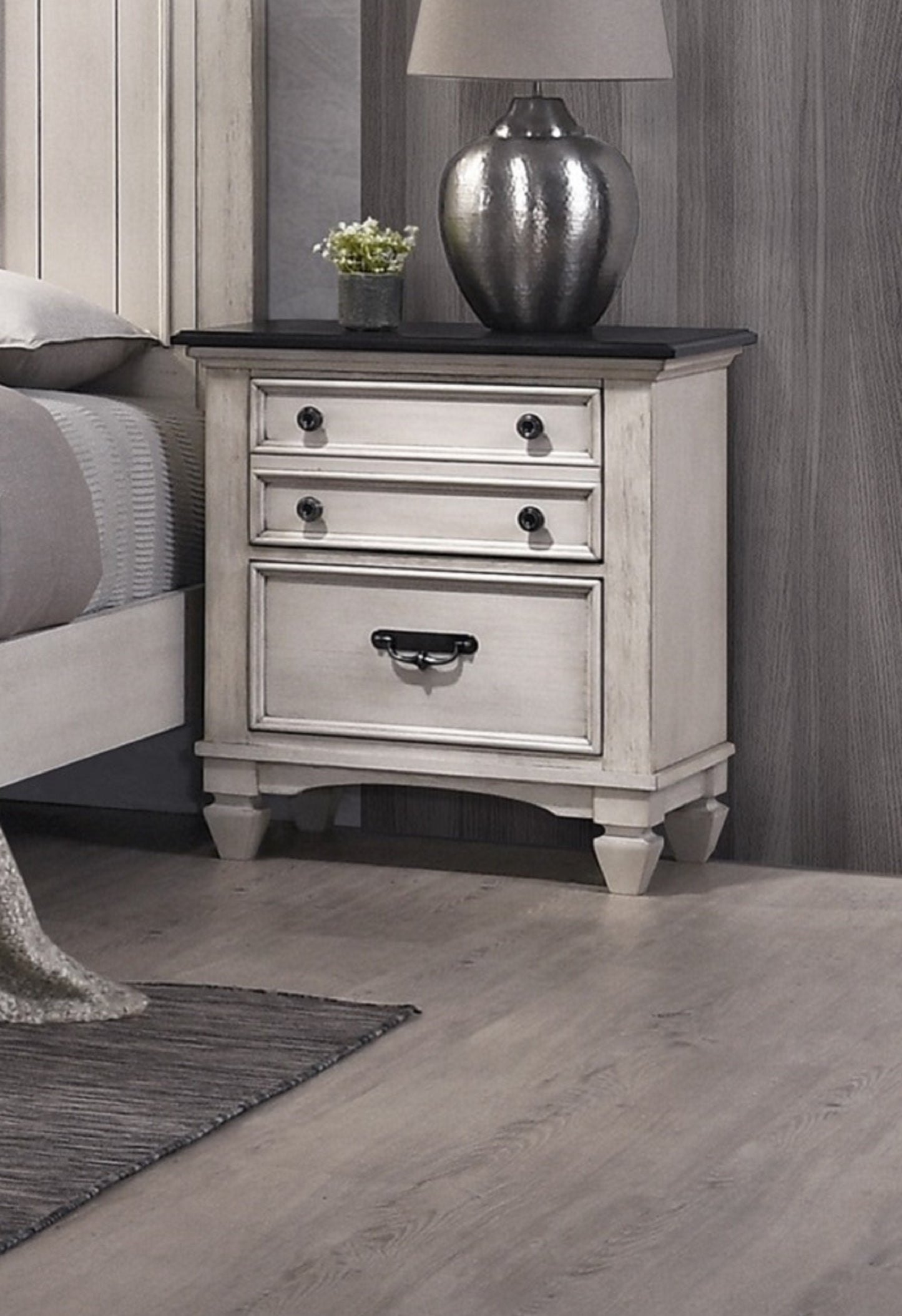 Beautiful Two-Tone Finish 1-Pc Nightstand End Table Two Storage Drawers Bedroom Furniture