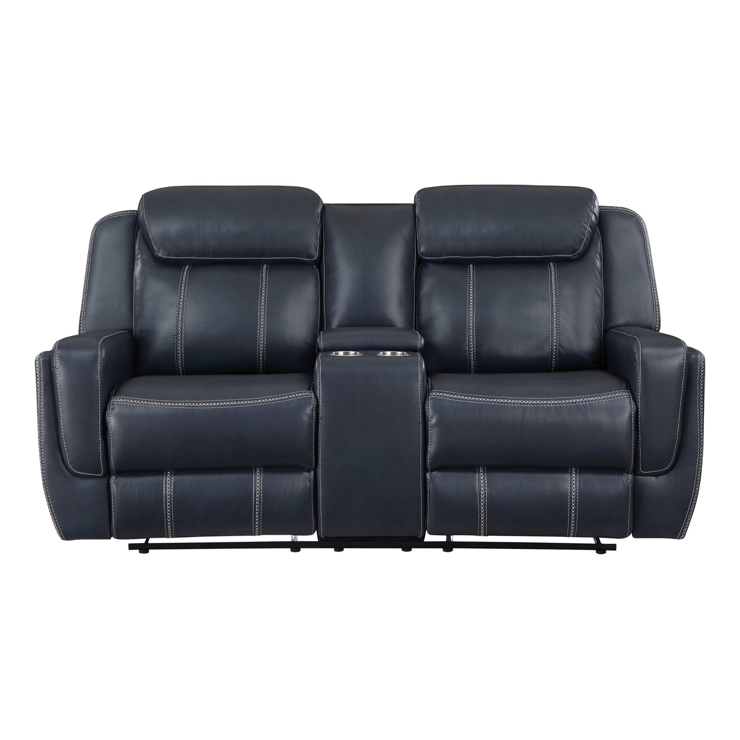 Modern Living Room Furniture 3pc Reclining Sofa Set Blue Breathable Faux Leather Upholstery Sofa Loveseat Swivel Reclining Chair, Cup Holders, Power outlets, USB Ports