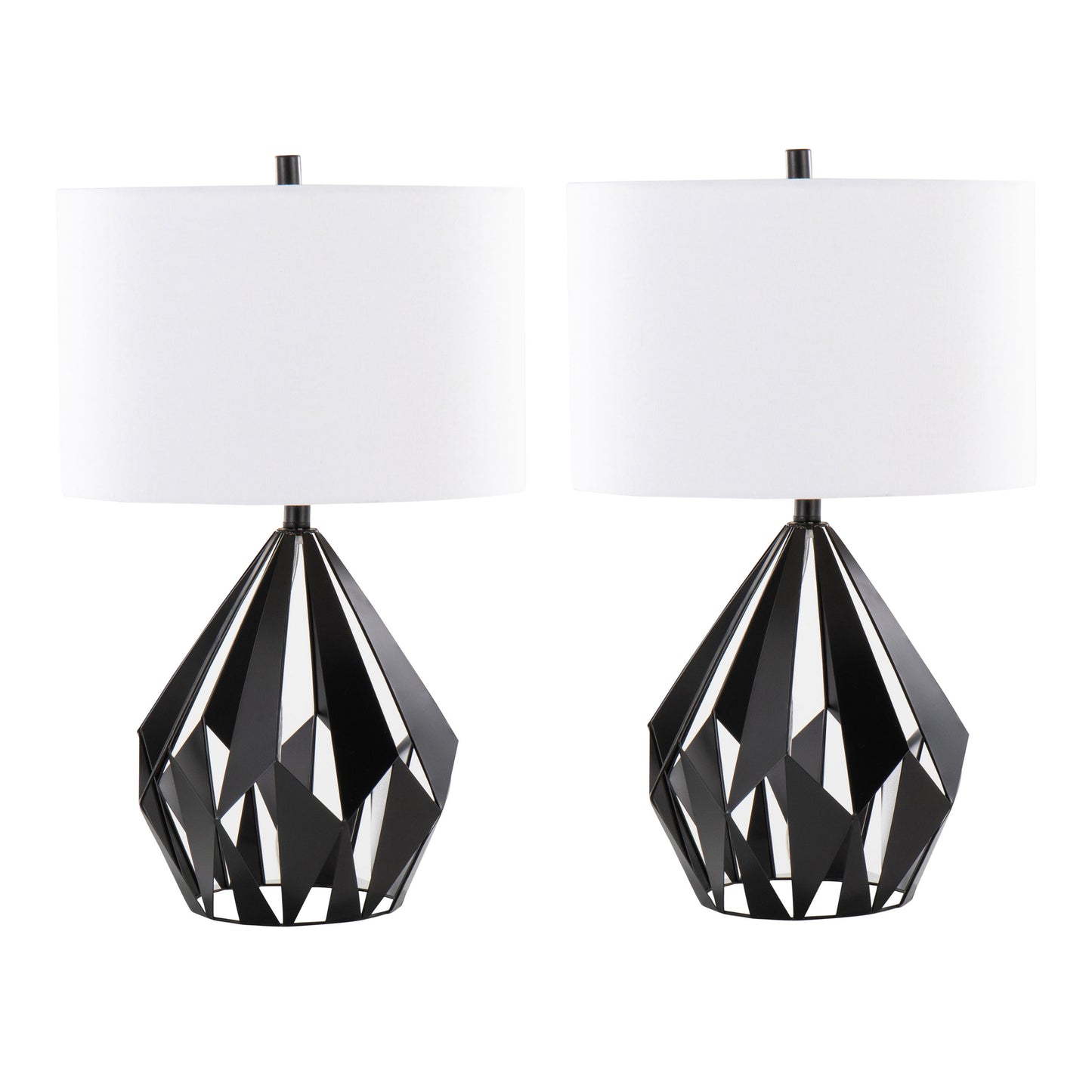 Geome Tri 28" Contemporary Metal Table Lamp in Matte Black Metal with White Linen Shade from Grandview Gallery by LumiSource - Set of 2