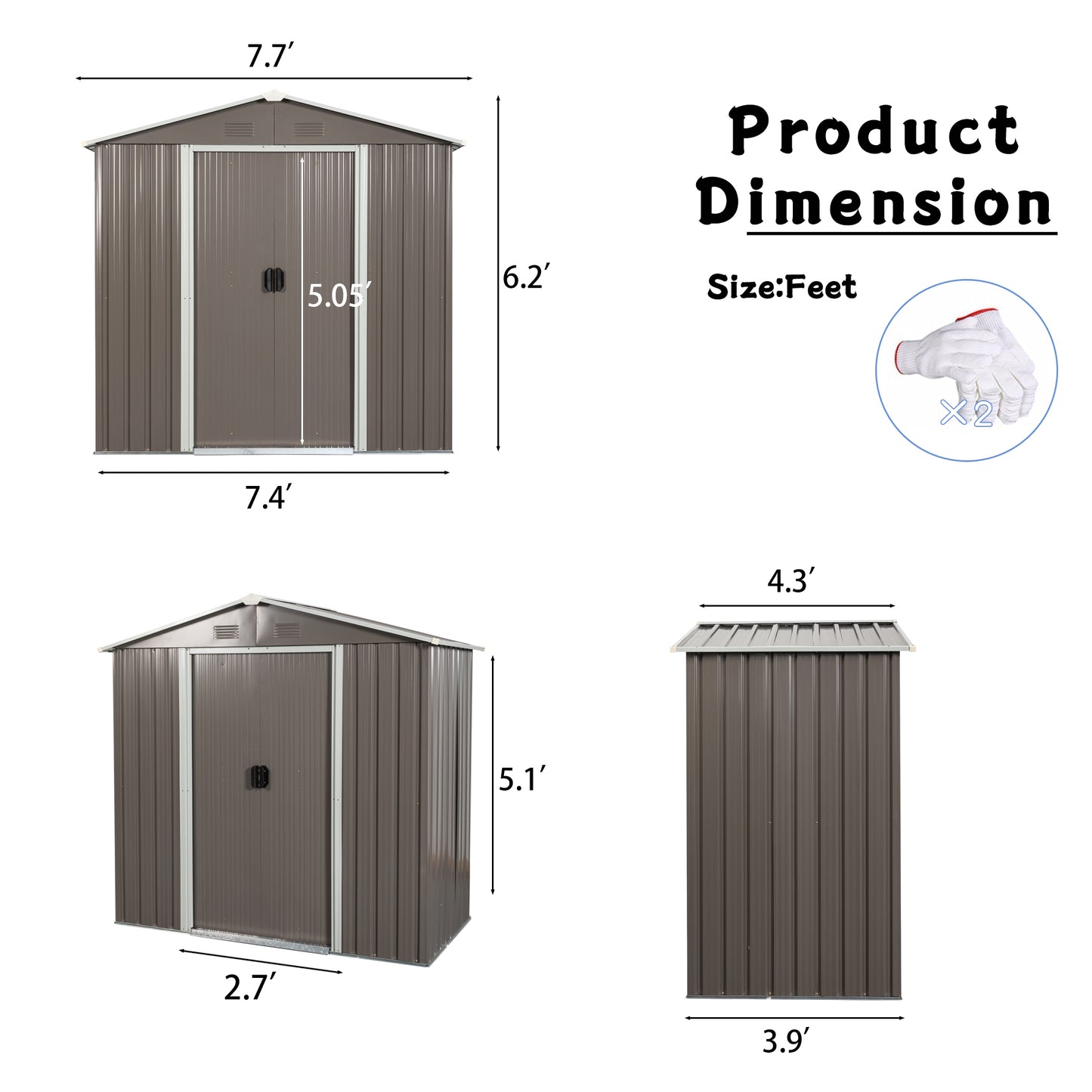 8ft x 4ft Outdoor Metal Storage Shed with Metal foundation,Gray