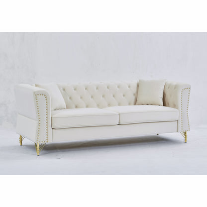 3-seater Combination Sofa Tufted Couch with Rolled Arms and Nailhead for Living Room, Bedroom, Office, Apartment, four pillows