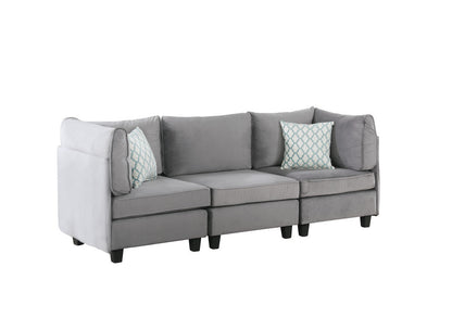 Zelmira 90" Gray Velvet 6Pc Modular Sectional Sofa