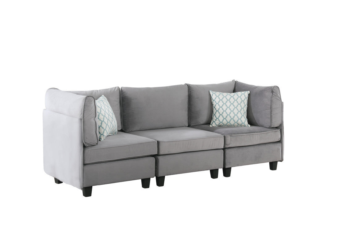 Zelmira 90" Gray Velvet 6Pc Modular Sectional Sofa