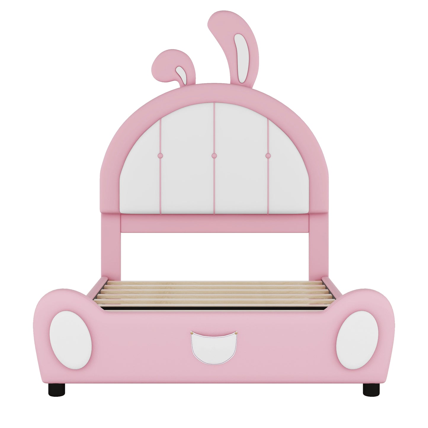 Twin Size Upholstered Platform Bed with Rabbit Shaped Headboard, Pink