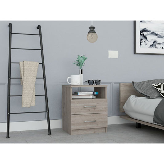 Napoles Nightstand , End Table, Side Table Superior Top, Two Drawers, One Shelf -Light Gray