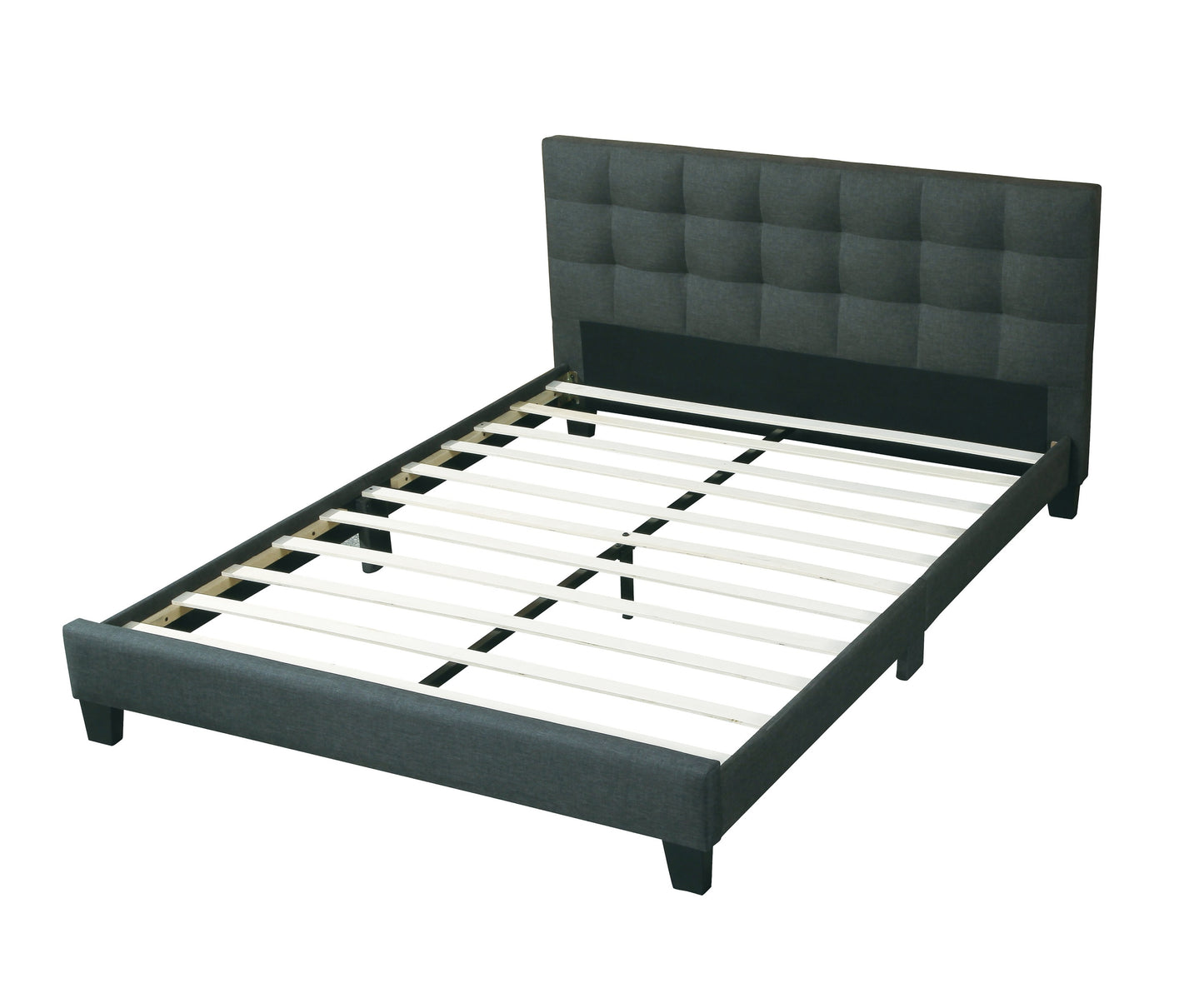 Modern 1pc Full Size Bed Charcoal Polyfiber Tufted Headboard Platform Bedframe Bedroom Furniture