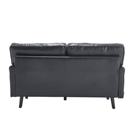 COOLMORE Loveseat Sofa, Mid Century Modern Love Seat, 2 Seater Sofa Couches for Living Room, Small Couch with USB & Removable Pillow Cover, Comfy Couch for Bedroom, Apartment (Black PU)