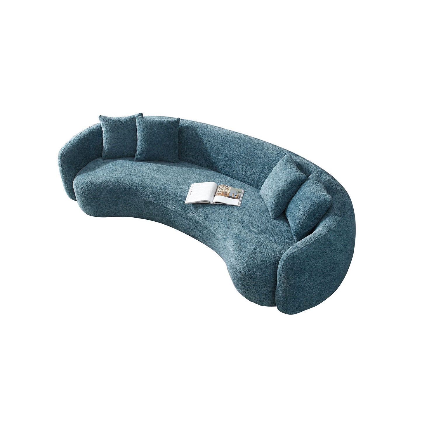 102''  Boucle Sofa Modern Sectional Half Moon Leisure Couch Curved Sofa Teddy Fleece Velet  Blue