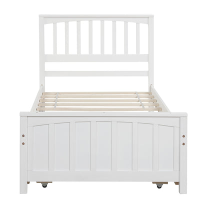 Twin size Platform Bed with Trundle, White