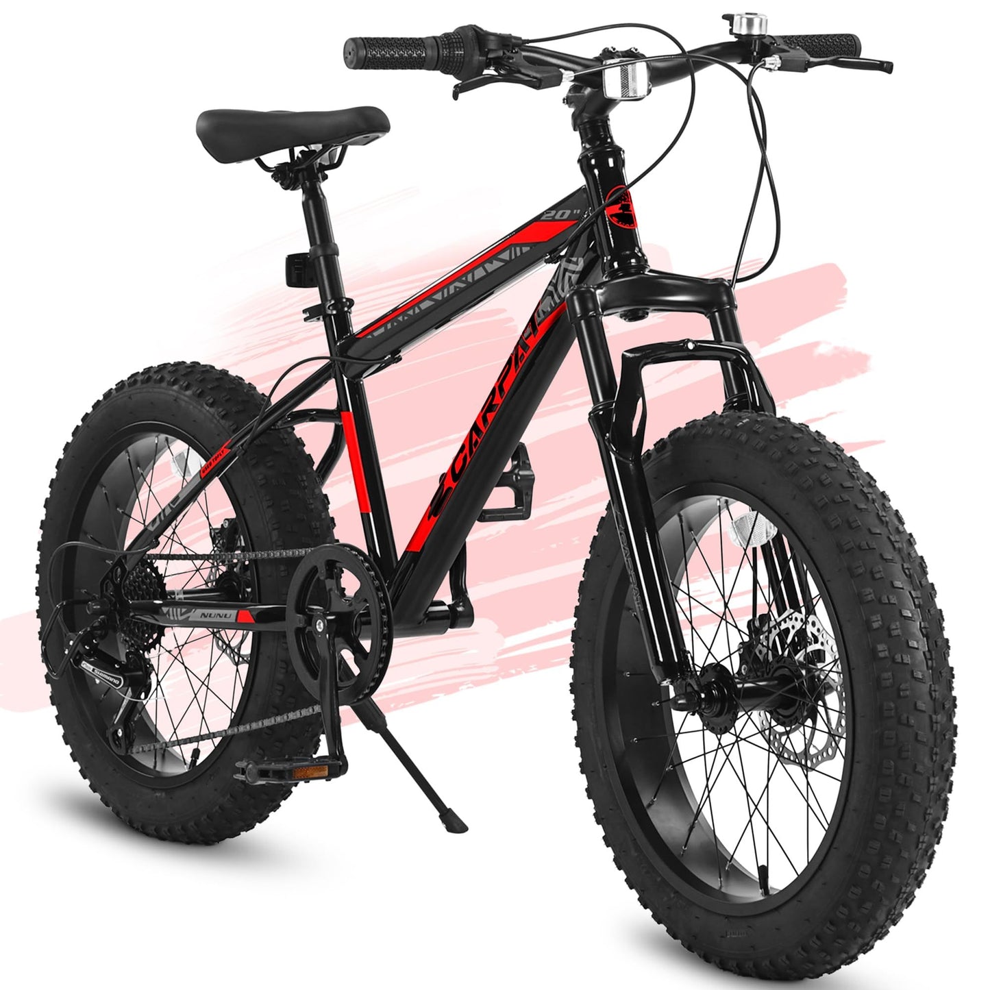S20109 20 Inch Mountain Bike for Kids and Teenagers, High Carbon Steel Frame, Disc Brakes, Durable Wide Tires, Front Suspension, 7-Speed, Ideal for Snow and Off-Road Riding