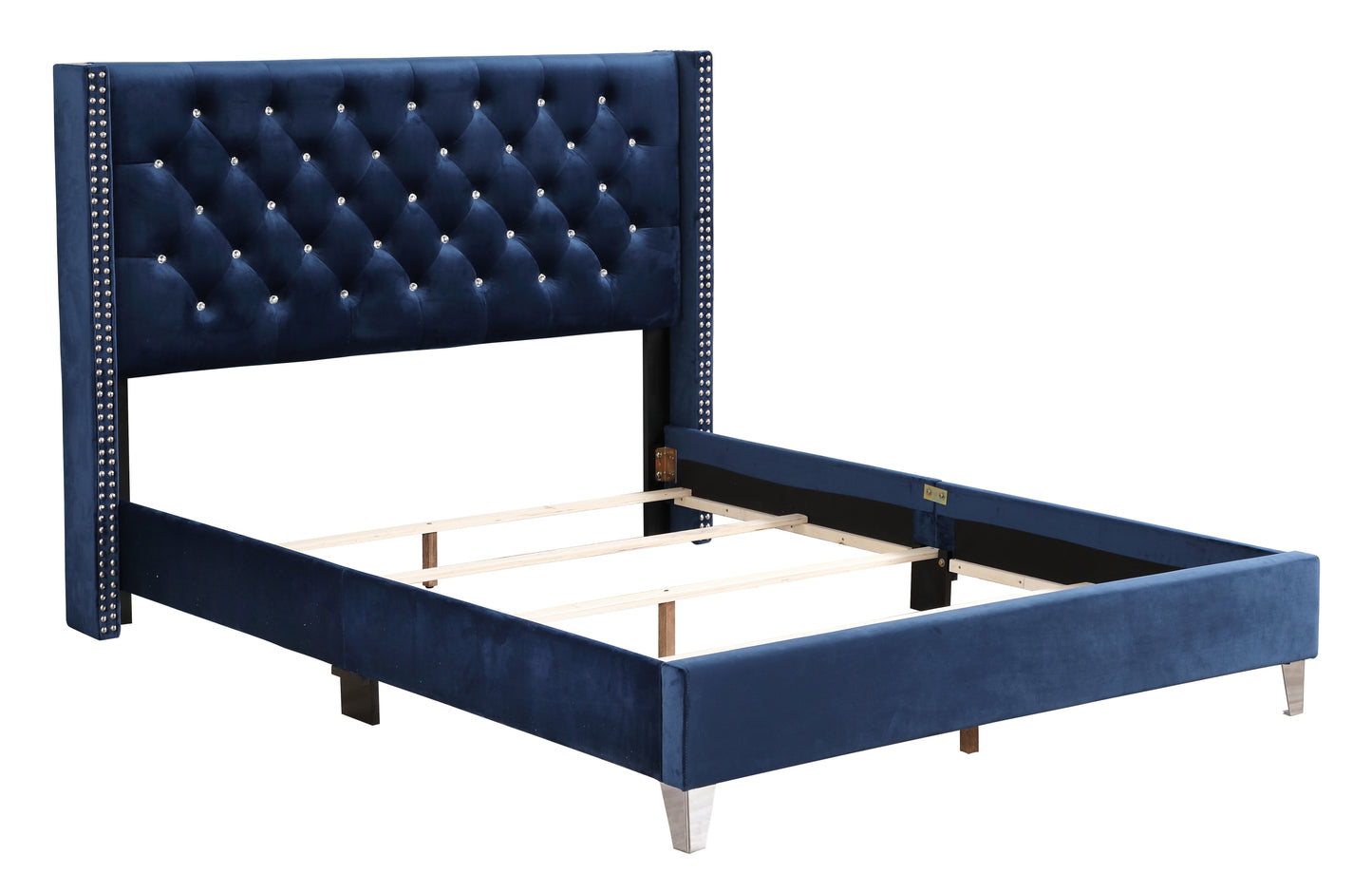 Stylish Upholstered Bed In Navy Blue