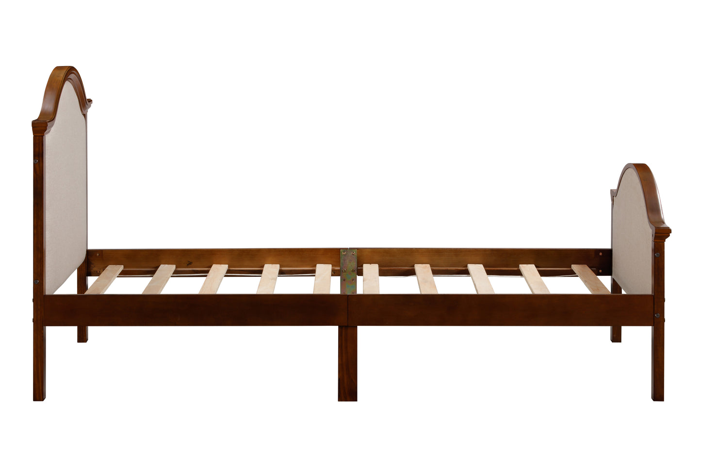 Twin Size Bed Frame with Headboard and Footboard, Upholstered Twin Platform Bed with Strong Wooden Slats Support,Walnut