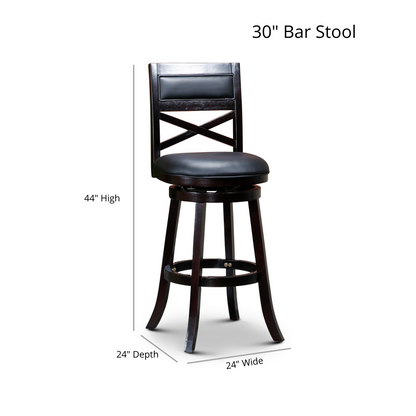 30" Bar Height X-Back Swivel Stool, Natural Finish, Beige Fabric Seat