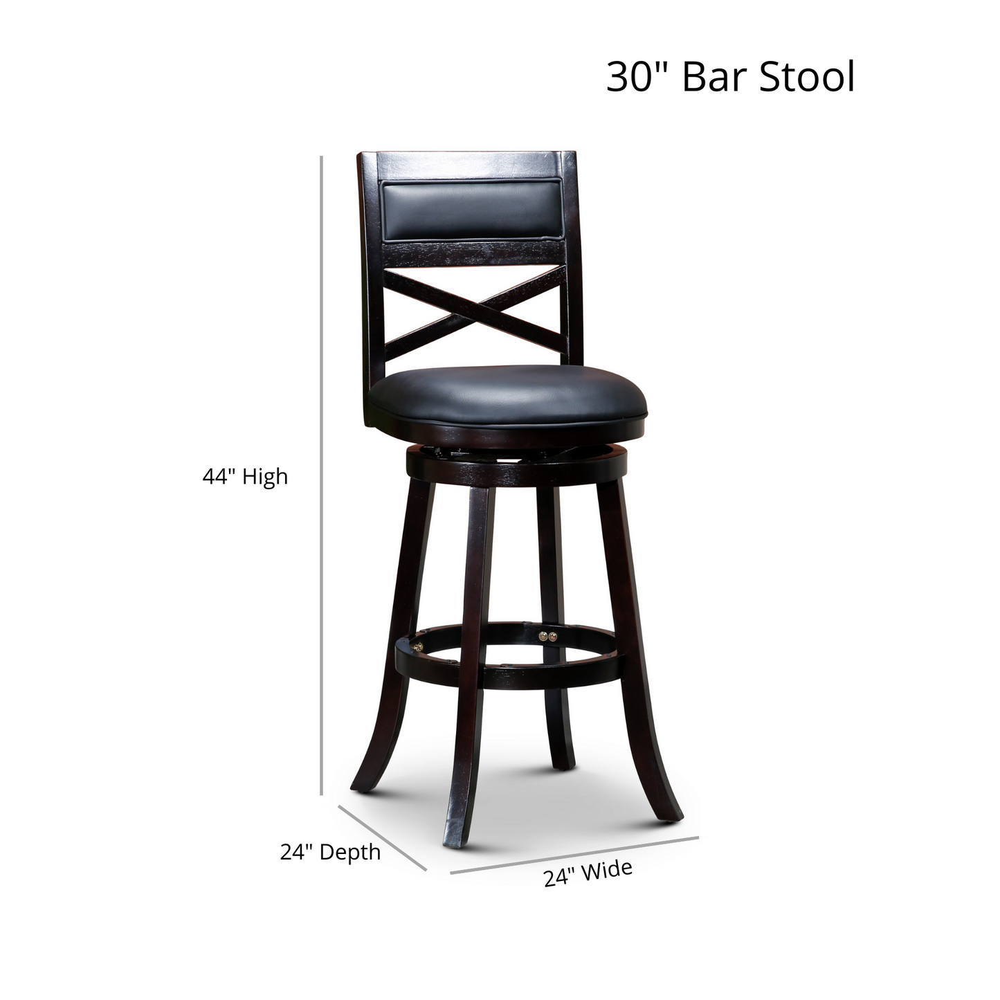 30" Bar Height X-Back Swivel Stool, Stool, Cherry Finish, Charcoal Fabric Seat